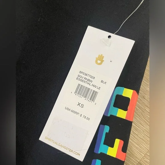 NWT Spiritual Gangster Black Rainbow High Rise Leggings with Colorful Logo - Picture 6 of 8
